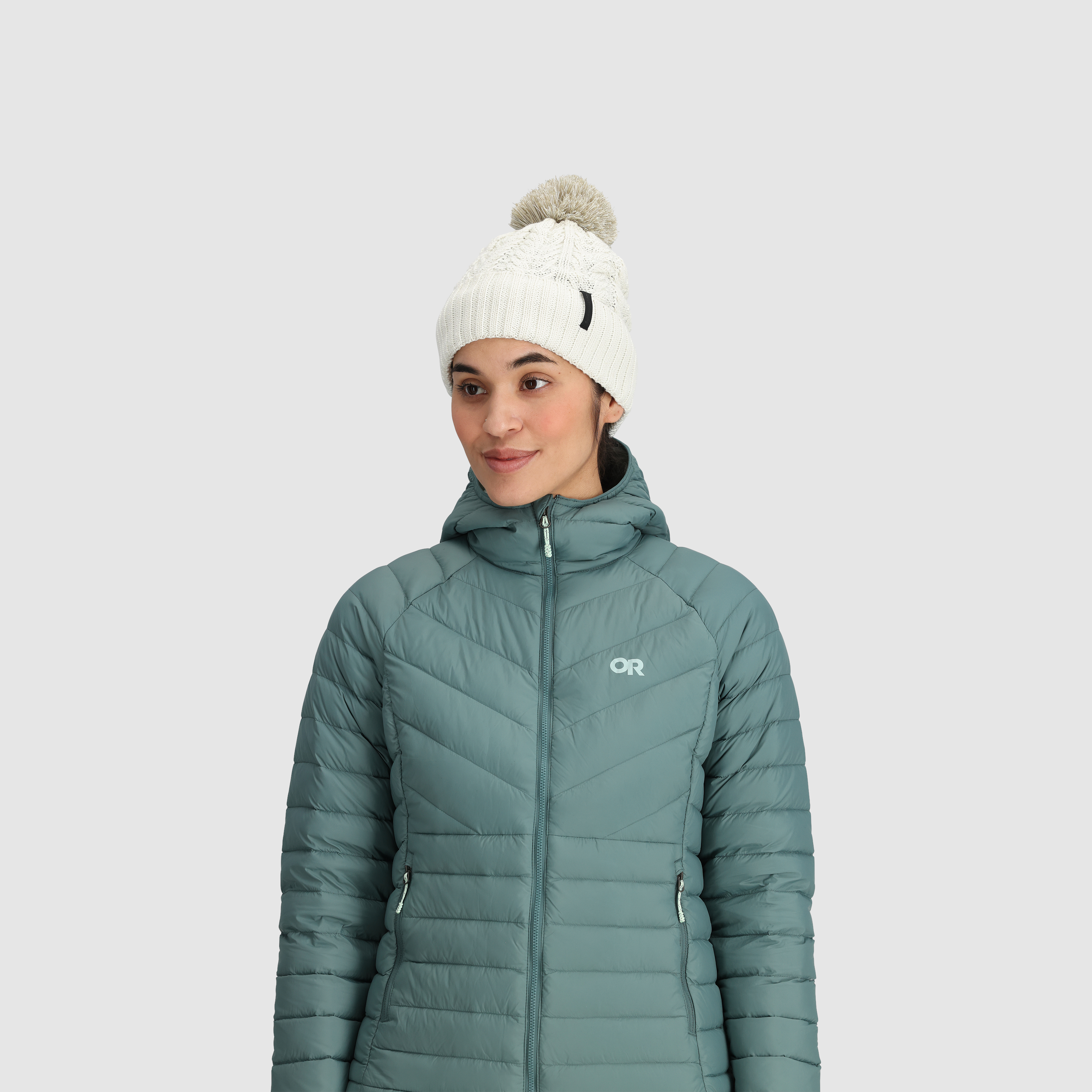Women's Cable Knit Beanie with Pom - Recycled Polyester Winter Hat